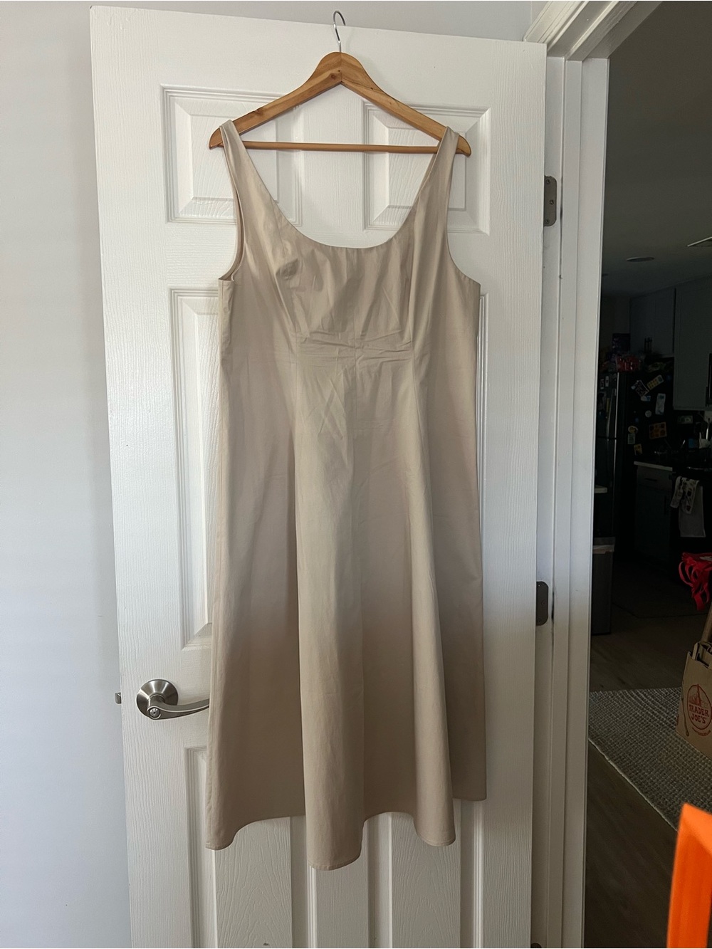 Vince Neutral Beige Scoop-Neck Midi Dress